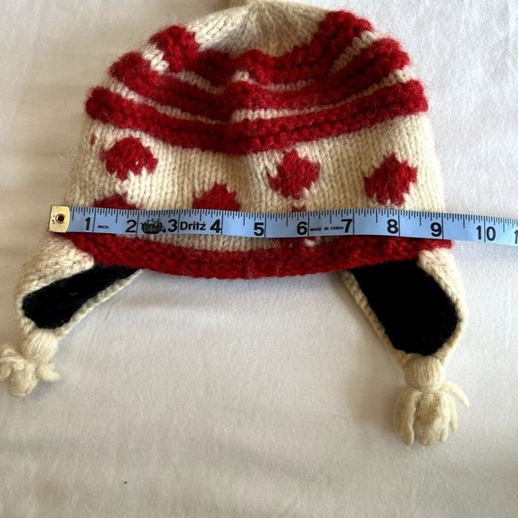 Seasons of Cannon Falls wool hat-cream/red with fleece lining - Picture 5 of 6